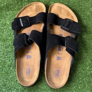 Birkenstock Black Two-Strap Suede Sandals
